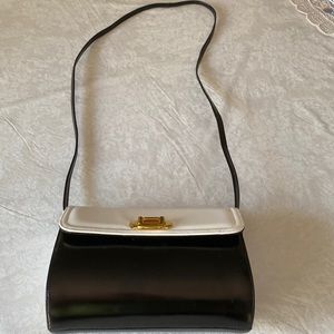 Black and white leather shoulder bag